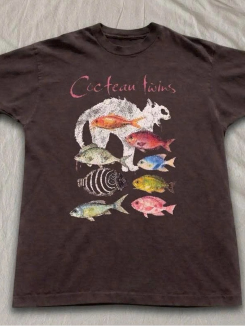 Fish Graphic Tee - Brown with Multicolor Fish